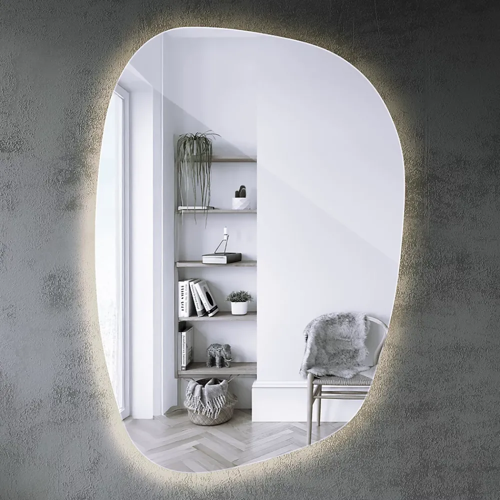 Tulup Miroir asymétrique led 49 x 34 cm design lumière chaude