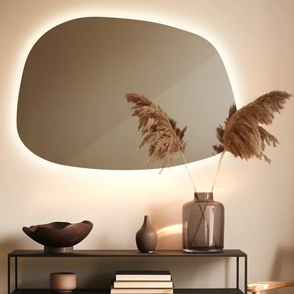 Tulup Miroir asymétrique led 49 x 34 cm design lumière chaude