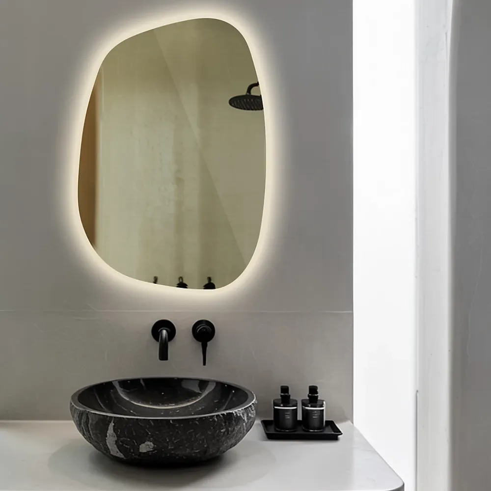 Tulup Miroir asymétrique led 49 x 34 cm design lumière chaude
