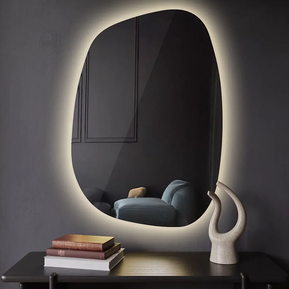 Tulup Miroir asymétrique led 49 x 34 cm design lumière chaude