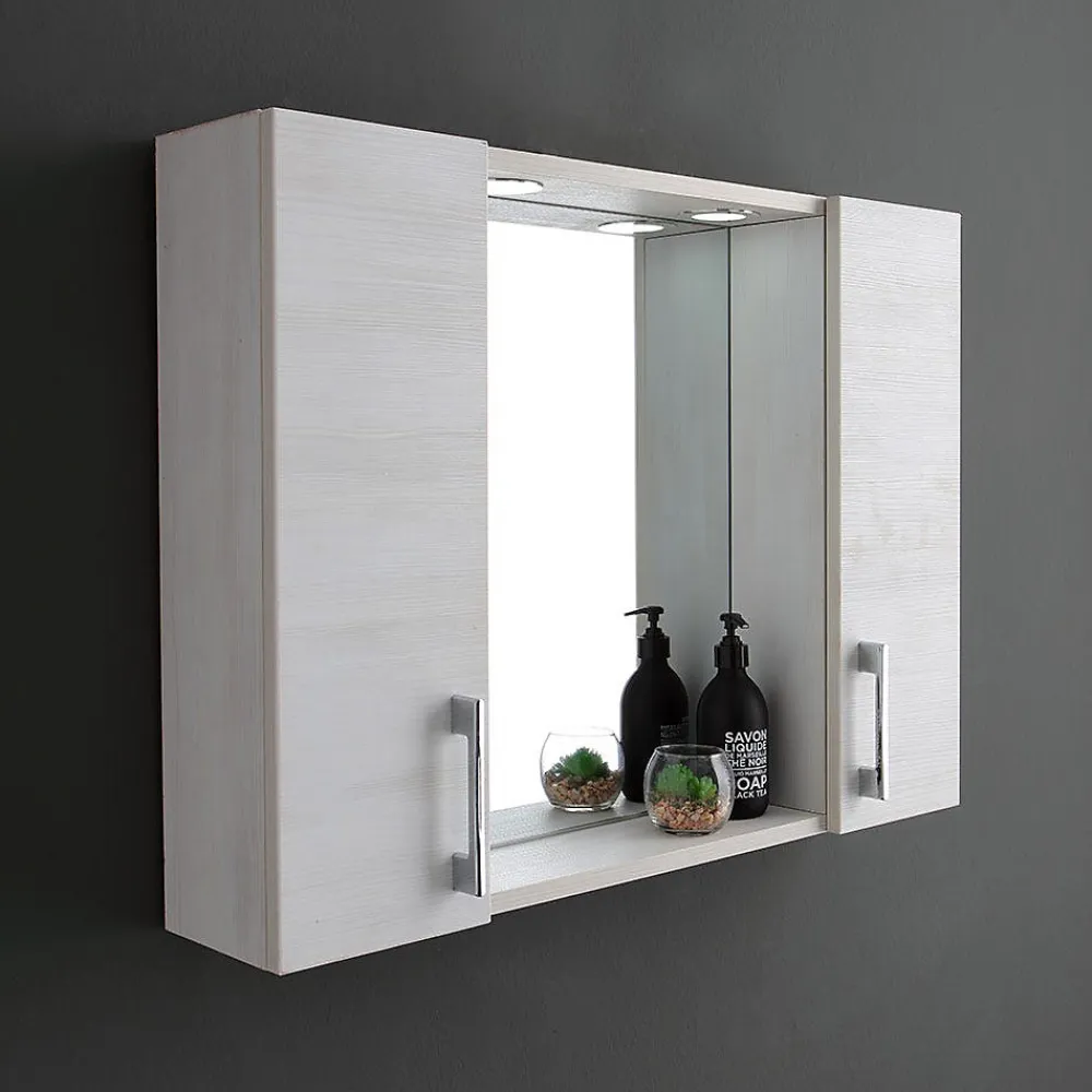Kiamami Valentina Miroir Avec Deux Étagères En Chêne Blanc Effet Bois