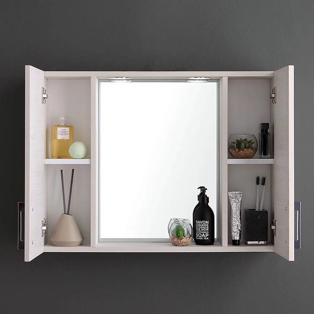 Kiamami Valentina Miroir Avec Deux Étagères En Chêne Blanc Effet Bois