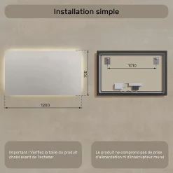 Artforma Miroir avec LED Illumination Salle de Bain (120x70cm) LED Lumineux Miroir avec Éclairage (LED058) Blanc Neutre 4500K