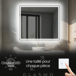Miroir Lumineux|Artforma Miroir avec LED Illumination Salle de Bain - Naomi, 100x80 cm, Miroir Mural Avec Éclairage, Blanc Froid 7000K