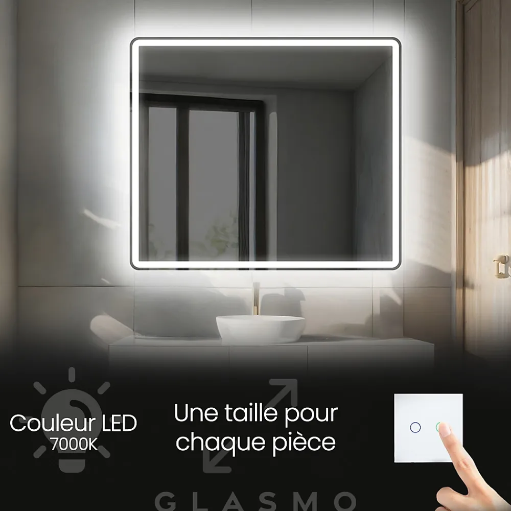 Miroir Lumineux|Artforma Miroir avec LED Illumination Salle de Bain - Naomi, 100x80 cm, Miroir Mural Avec Éclairage, Blanc Froid 7000K