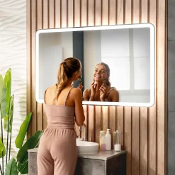 Miroir Lumineux|Artforma Miroir avec LED Illumination Salle de Bain - Naomi, 100x80 cm, Miroir Mural Avec Éclairage, Blanc Froid 7000K