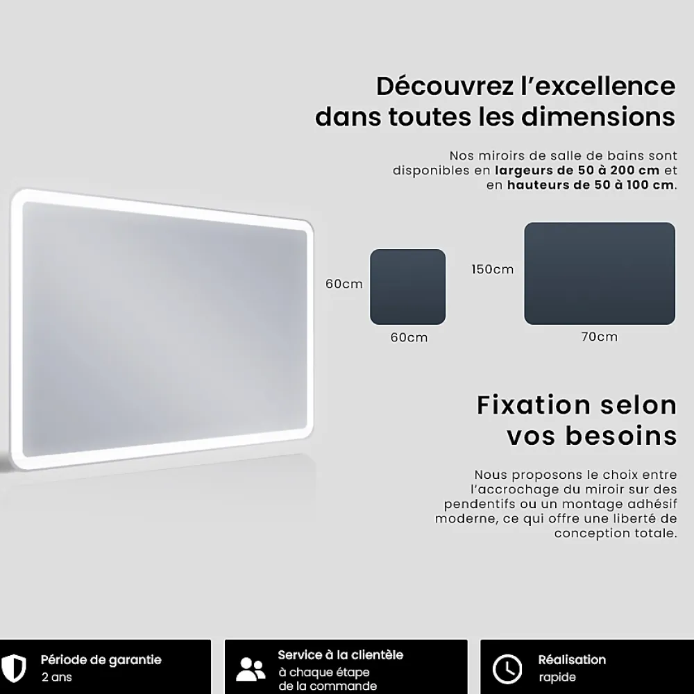 Miroir Lumineux|Artforma Miroir avec LED Illumination Salle de Bain - Naomi, 100x80 cm, Miroir Mural Avec Éclairage, Blanc Froid 7000K