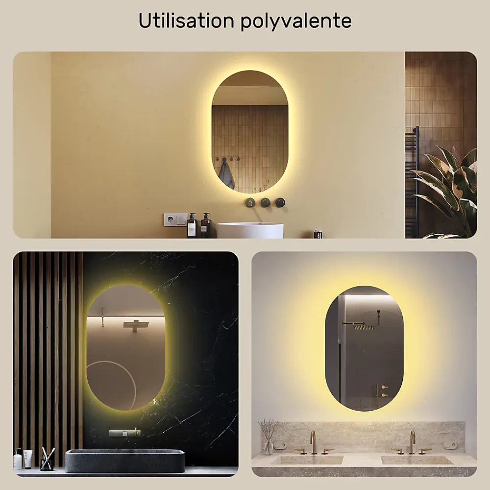 Artforma Miroir avec LED Illumination Salle de Bain (50x80cm) LED Lumineux Miroir avec Éclairage (TST106) Blanc Chaud 3000K