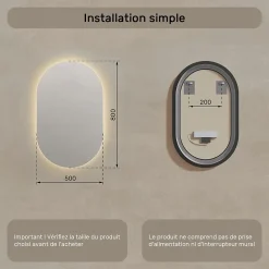 Artforma Miroir avec LED Illumination Salle de Bain (50x80cm) LED Lumineux Miroir avec Éclairage (TST106) Blanc Chaud 3000K
