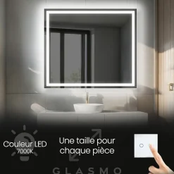 Artforma Miroir avec LED Illumination Salle de Bain - Bella, 70x70 cm, Miroir Mural Avec Éclairage, Blanc Froid 7000K