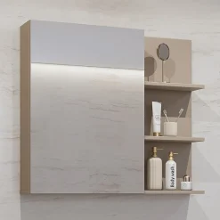 Miroir Simple|Meublorama Miroir avec rangements de salle de bain GOBI coloris marron