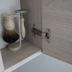 Kiamami Valentina Miroir Avec Unité Murale Droite En Chêne Gris Effet Bois Et Spot Led 58Cm