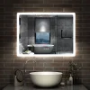 AICA Sanitaire Miroir Bluetooth 80x60 cm, tricolore + horloge + mémoire + dimmable + anti-buée, miroir LED étanche IP44,