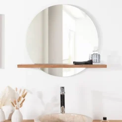 Wanda Collection Miroir Bologne de salle de bain rond en teck massif