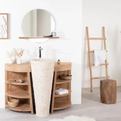 Wanda Collection Miroir Bologne de salle de bain rond en teck massif
