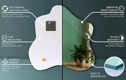 Miroir Simple|Tulup Miroir décoratif 48 x 48 cm sans cadre avec design fluide et organique