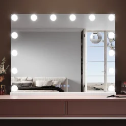 Miroir Grossissant Lumineux|Sirhona Miroir de Maquillage Éclairage LED 80x60x10 cm + Bluetooth + Loupe 10X + Port USB + Température à Tricolore