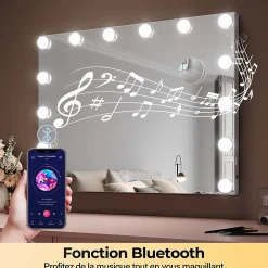 Miroir Grossissant Lumineux|Sirhona Miroir de Maquillage Éclairage LED 80x60x10 cm + Bluetooth + Loupe 10X + Port USB + Température à Tricolore
