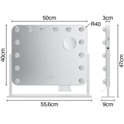 Miroir Grossissant Lumineux|Sirhona Miroir de Maquillage Éclairage LED 50x47x9cm cm + Support de Téléphone + Loupe 10x + Port USB + Température Tricolore