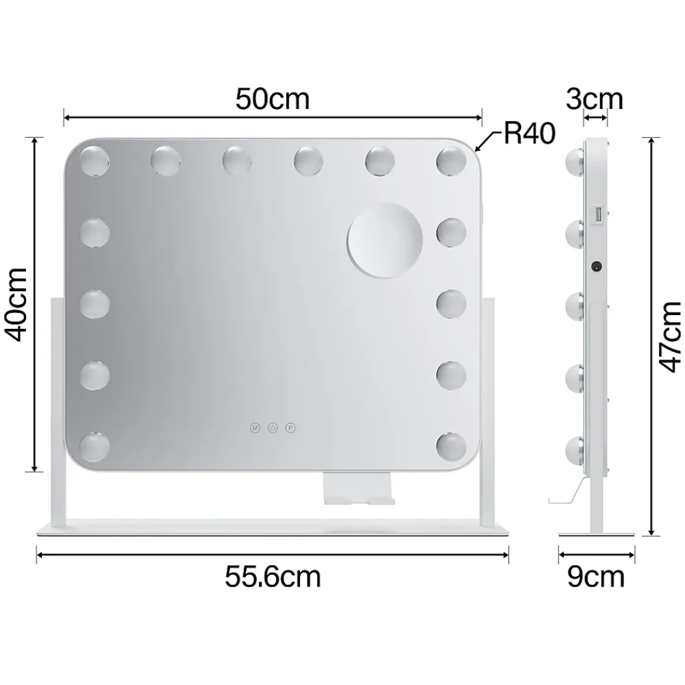 Miroir Grossissant Lumineux|Sirhona Miroir de Maquillage Éclairage LED 50x47x9cm cm + Support de Téléphone + Loupe 10x + Port USB + Température Tricolore