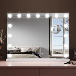 Sirhona Miroir de Maquillage Éclairage LED 58x46x10 cm + Bluetooth + Loupe 10X + Port USB + Température à Tricolore