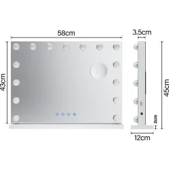 Sirhona Miroir de Maquillage Éclairage LED 58x46x10 cm + Bluetooth + Loupe 10X + Port USB + Température à Tricolore