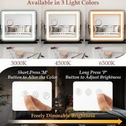 Miroir Grossissant Lumineux|Giantex Miroir de Maquillage LED avec Couleur et Luminosité Réglables Miroir de Détail 5X écran Tactile Inclus