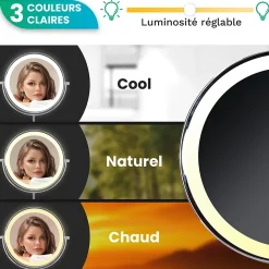 Mirlux Miroir De Maquillage Lumineux LED Rechargeable Chrome, grossissement 1-10x