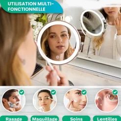 Mirlux Miroir De Maquillage Lumineux LED Rechargeable Chrome, grossissement 1-10x