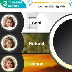Miroir Grossissant Lumineux|Mirlux Miroir De Maquillage Lumineux LED Rechargeable Noir, Grossissement 1-10x