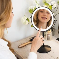Miroir Grossissant Lumineux|Mirlux Miroir De Maquillage Lumineux LED Rechargeable Noir, Grossissement 1-10x