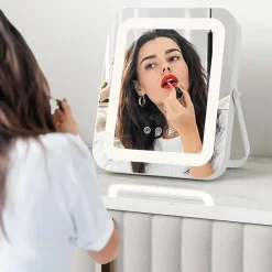 Giantex Miroir de Maquillage Rectangulaire 3 Couleurs et Luminosités réglables avec Support en Métal Contrôle Tactile
