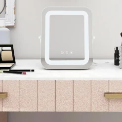 Giantex Miroir de Maquillage Rectangulaire 3 Couleurs et Luminosités réglables avec Support en Métal Contrôle Tactile