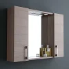 Armoire De Toilette|Kiamami Valentina Miroir De Rangement Avec Armoires Latérales, Étagère Et Spots À Led 77Cm Chêne Fumé
