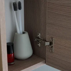 Armoire De Toilette|Kiamami Valentina Miroir De Rangement Avec Armoires Latérales, Étagère Et Spots À Led 77Cm Chêne Fumé