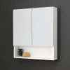 Armoire De Toilette|Kiamami Valentina Miroir De Rangement Blanc À Deux Portes Avec Compartiment Inférieur Ouvert