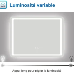 AICA Sanitaire Miroir de salle de bain à LED, dimmable et mémoire, 140x80cm miroir lumineux anti-buée,