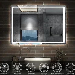 Miroir Lumineux|AICA Sanitaire Miroir de salle de bain à LED, dimmable et mémoire, 120x70cm miroir lumineux anti-buée,