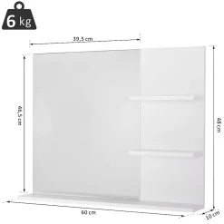 Armoire De Toilette|Homcom Miroir de salle de bain avec étagères - 2 étagères latérales + grande étagère inférieure - kit installation fourni - MDF blanc