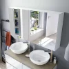Pegane Miroir de salle de bain avec rangements 2 portes en blanc brillant, 65 x 60 x 21 cm