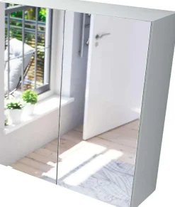 Pegane Miroir de salle de bain avec rangements 2 portes en blanc brillant, 65 x 60 x 21 cm