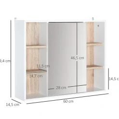 Armoire De Toilette|Homcom Miroir de salle de bain avec placard 2 étagères 6 niches latérales blanc effet chêne clair