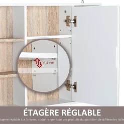 Armoire De Toilette|Homcom Miroir de salle de bain avec placard 2 étagères 6 niches latérales blanc effet chêne clair