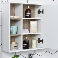Armoire De Toilette|Homcom Miroir de salle de bain avec placard 2 étagères 6 niches latérales blanc effet chêne clair