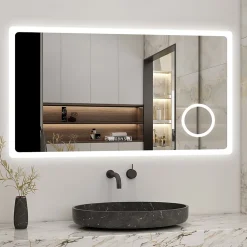 AICA Sanitaire Miroir de salle de bain anti-buée avec horloge, blanc froid chaud neutre tactile mural miroir 140x80cm,