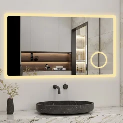 AICA Sanitaire Miroir de salle de bain anti-buée avec horloge, blanc froid chaud neutre tactile mural miroir 140x80cm,