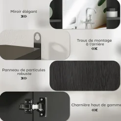 Armoire De Toilette|Homcom Miroir de salle de bain avec placard 2 étagères 6 niches latérales noir effet chêne clair