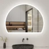 Miroir Lumineux|AICA Sanitaire Miroir de salle de bain asymétrique 100x80cm led Demi-cercle Mirror 3 Colours Dimmable + Anti-buée + Mémoire,