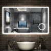 AICA Sanitaire Miroir de salle de bain anti-buée avec horloge, blanc froid chaud neutre tactile mural miroir 120x70cm,