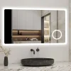 Miroir Grossissant Lumineux|AICA Sanitaire Miroir de salle de bain anti-buée avec horloge, blanc froid chaud neutre tactile mural miroir 160x80cm,